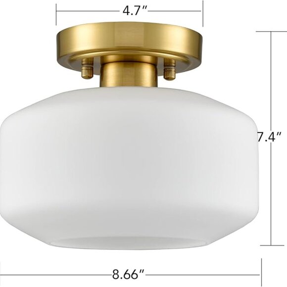 NIB Jeenkae Gold W/ Milk Glass Semi Flush Mount Ceiling Light Fixture - Picture 4 of 8